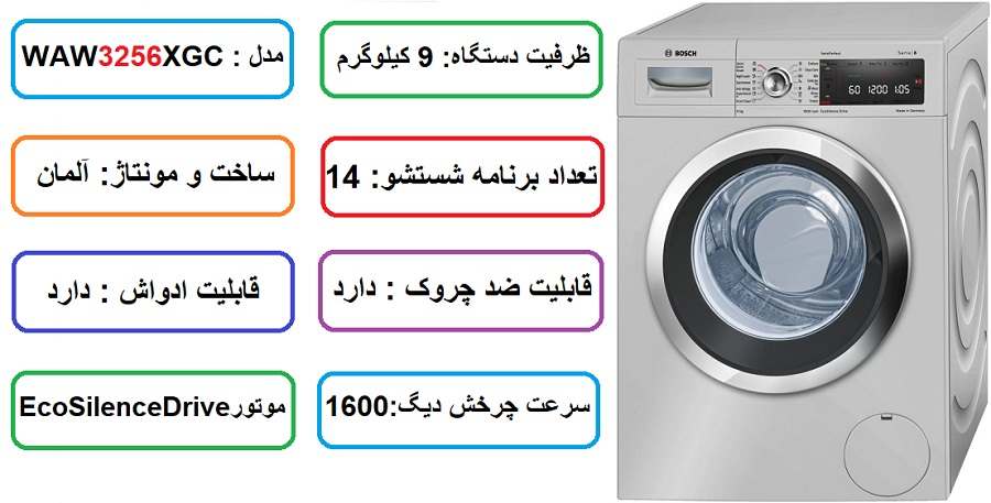 مشخصات کلی ماشین لباسشویی بوش 3256 در راضی کالا