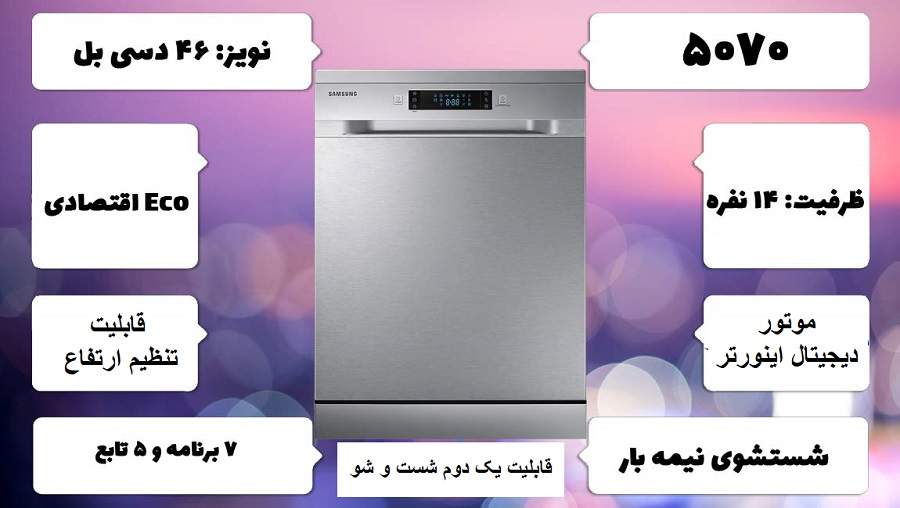 مشخصات اصلی ماشین ظرفشویی سامسونگ 5070 در راضی کالا