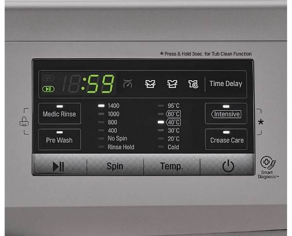 پنل تنظیمات و قابلیت های ماشین لباسشویی ال جی G6