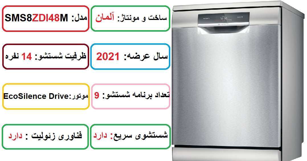 مشخصات کامل ماشین ظرفشویی بوش SMS8ZDI48M در راضی کالا