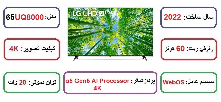 مشخصات اصلی تلویزیون ال جی 65UQ8000 در راضی کالا