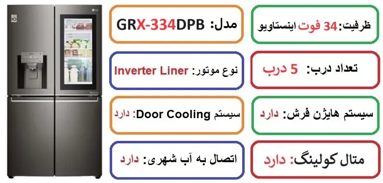 مشخصات اصلی ساید بای ساید ال جی مدل X334 در راضی کالا