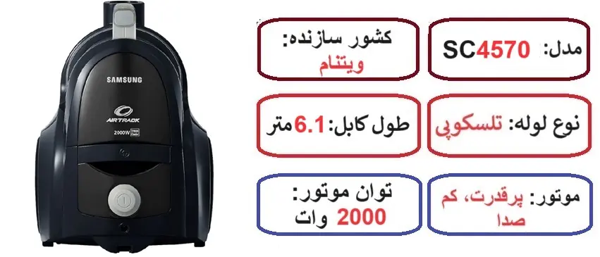 مشخصات اصلی جارو برقی مخزن دار سامسونگ SC4570 در راضی کالا