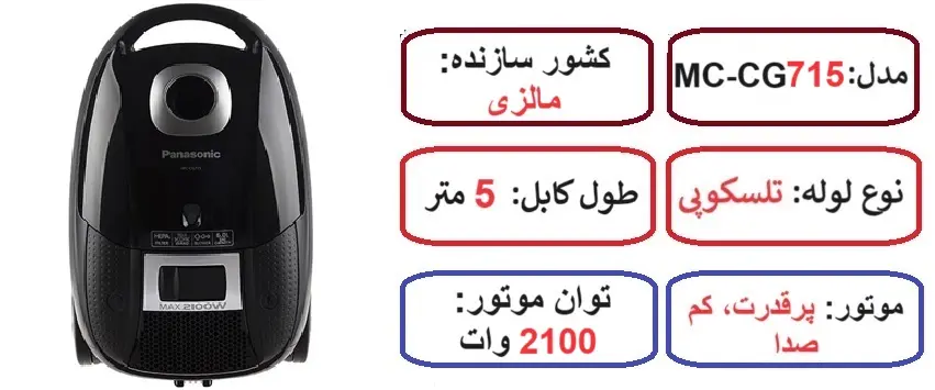 مشخصات اصلی جاروبرقی 2100 وات پاناسونیک مدل 715 در راضی کالا