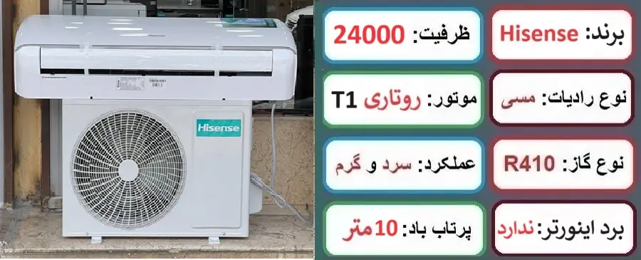 مشخصات اصلی کولر گازی 18000 هایسنس در راضی کالا