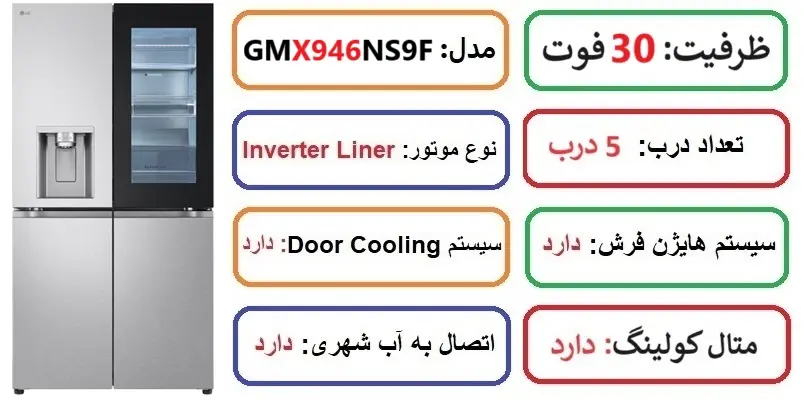 مشخصات اصلی یخچال ال جی X946 در راضی کالا